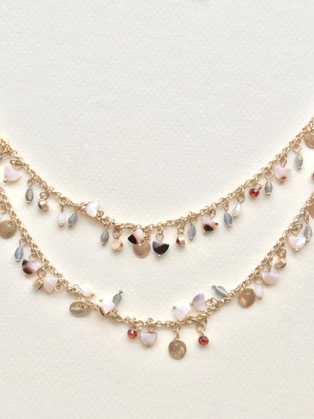 Vintage Y2K Gold Tone Double Strand Beaded Charm Necklace 32"